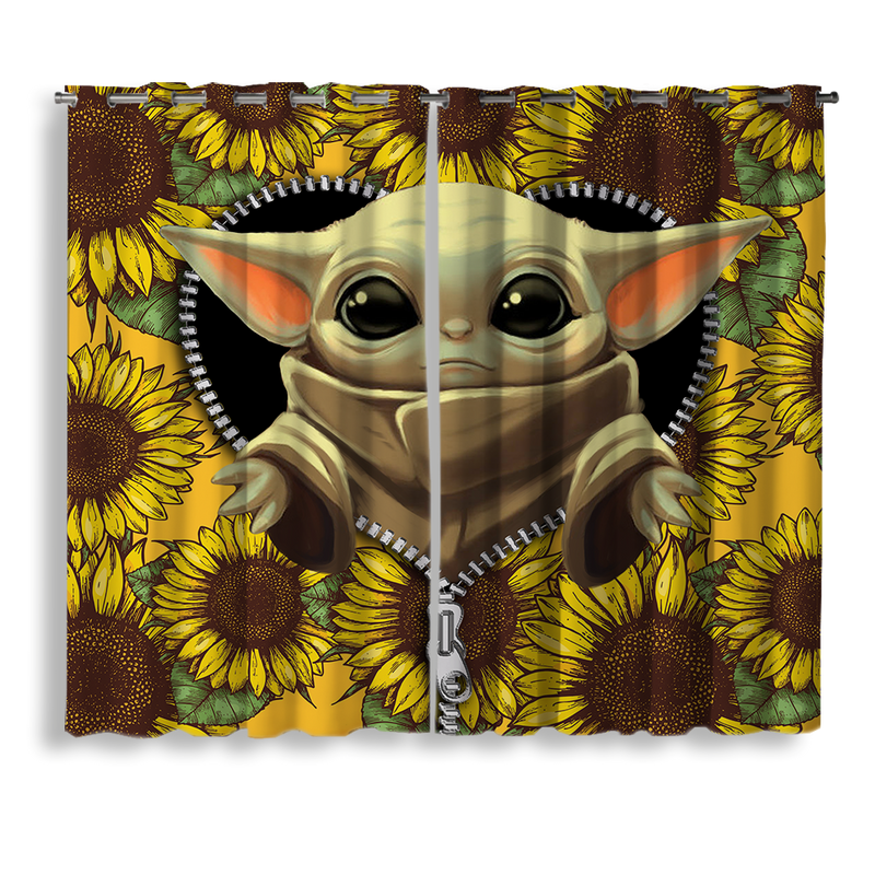 Baby Yoda Sunflower Zipper Window Curtain