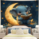 Elephant Reading Moon Tapestry