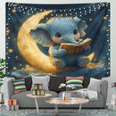 Elephant Reading Moon Tapestry