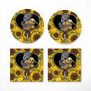 Groot And Yoda Sunflower Zipper Ceramic Decor Coaster - Gift Idea