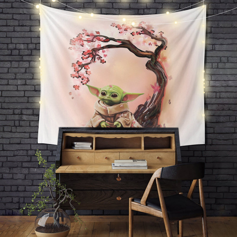 Baby Yoda Cherry Blossom Tapestry Room Decor
