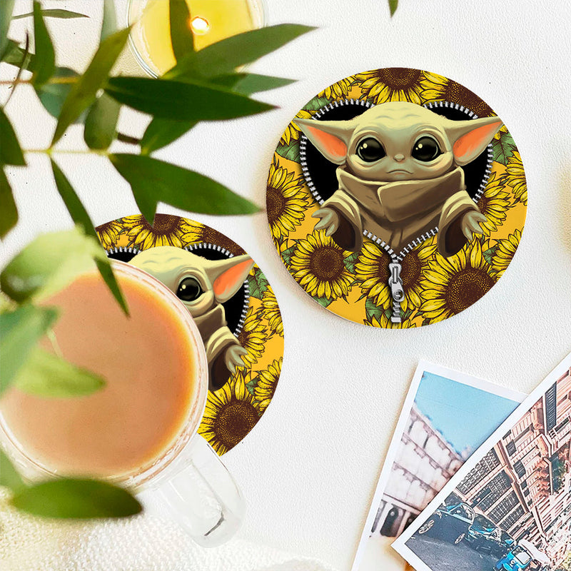 Baby Yoda Sunflower Zipper Ceramic Decor Coaster - Gift Idea