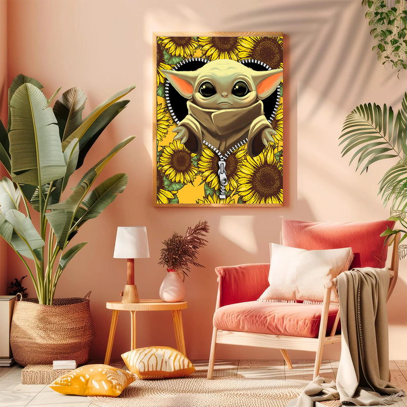 Baby Yoda Sunflower Ziper - Living Room - Canvas Wall Art - Print - Wall Decor