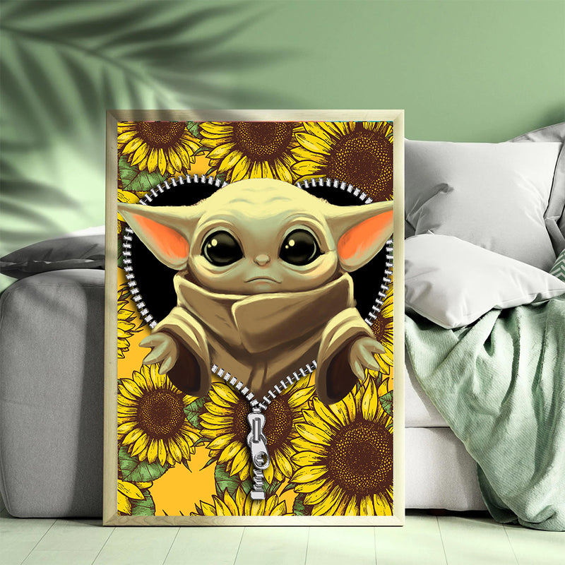 Baby Yoda Sunflower Ziper - Living Room - Canvas Wall Art - Print - Wall Decor