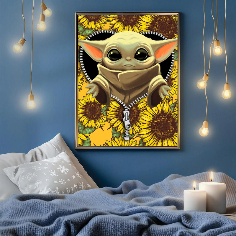 Baby Yoda Sunflower Ziper - Living Room - Canvas Wall Art - Print - Wall Decor