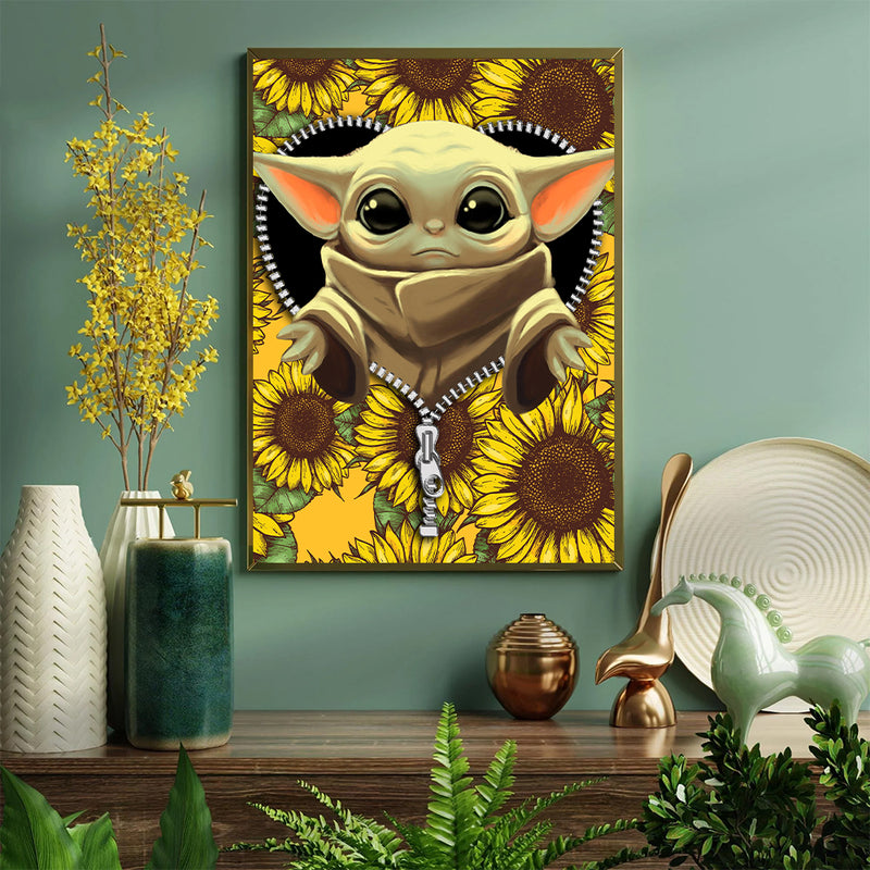 Baby Yoda Sunflower Ziper - Living Room - Canvas Wall Art - Print - Wall Decor