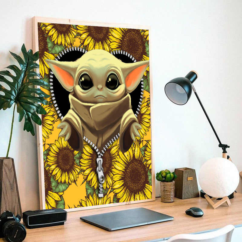 Baby Yoda Sunflower Ziper - Living Room - Canvas Wall Art - Print - Wall Decor