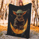 Yoda Reading On A Crescent Moon Premium Blanket