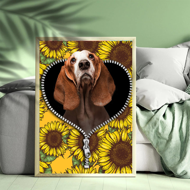 Basset Hound Sunflower - Living Room - Canvas Wall Art - Print - Wall Decor