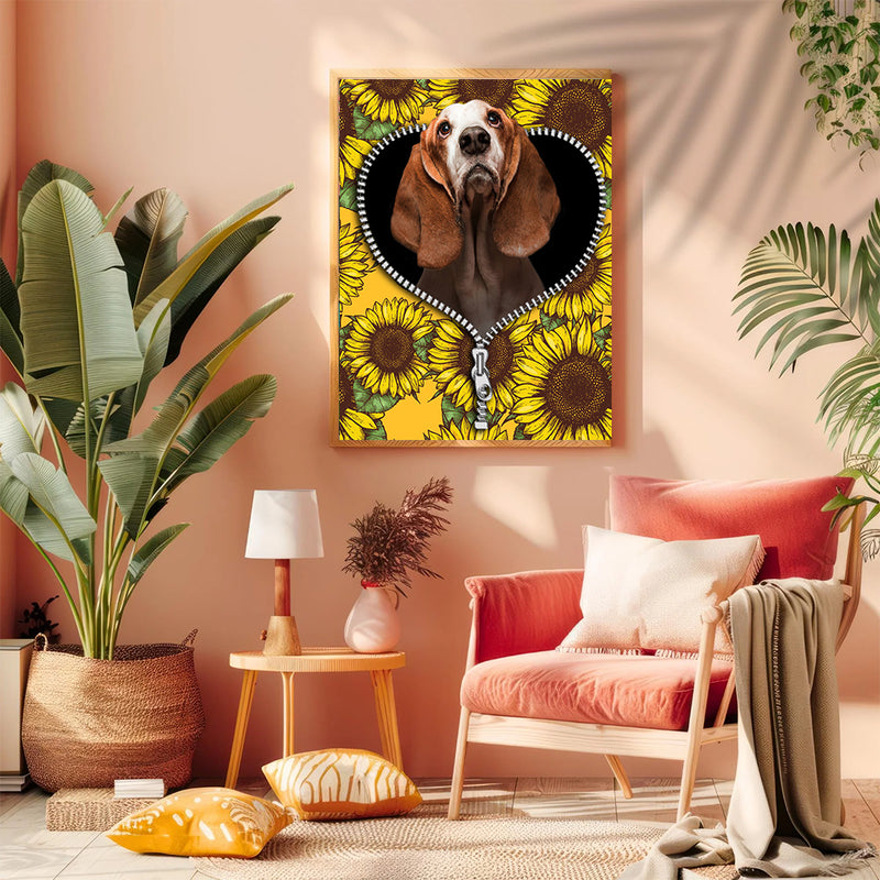 Basset Hound Sunflower - Living Room - Canvas Wall Art - Print - Wall Decor