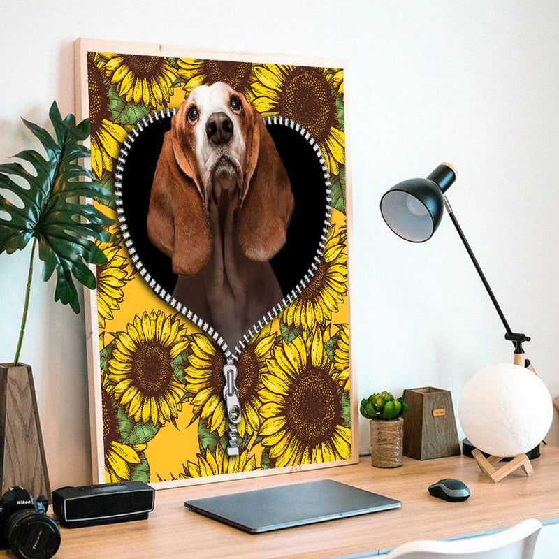 Basset Hound Sunflower - Living Room - Canvas Wall Art - Print - Wall Decor