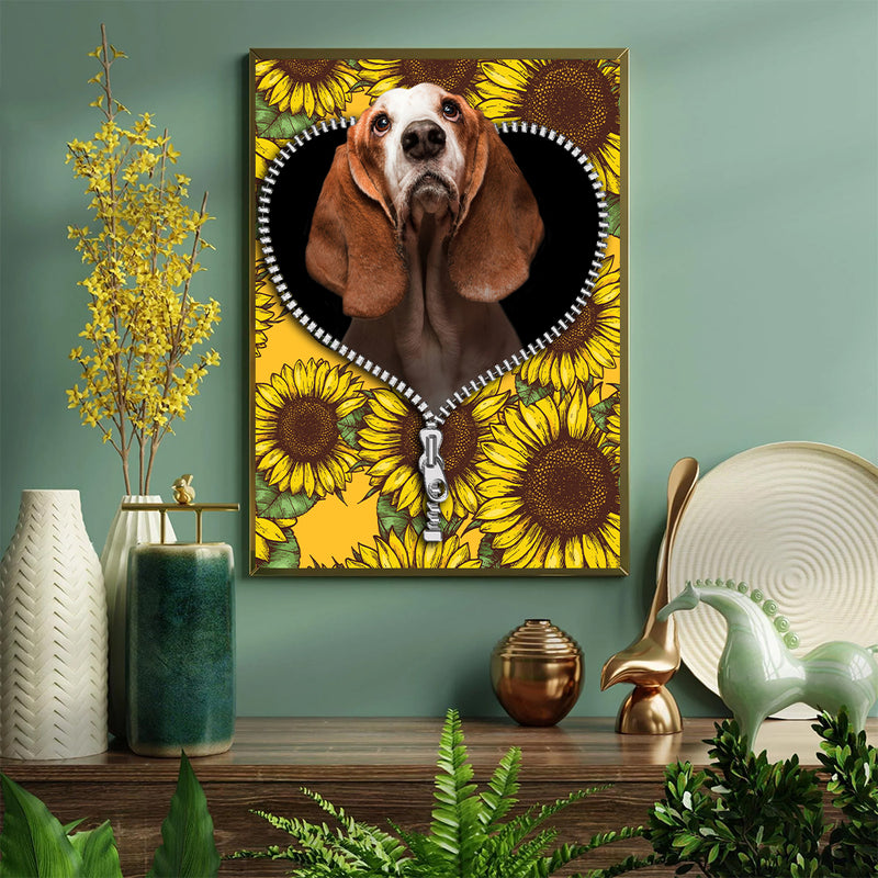 Basset Hound Sunflower - Living Room - Canvas Wall Art - Print - Wall Decor