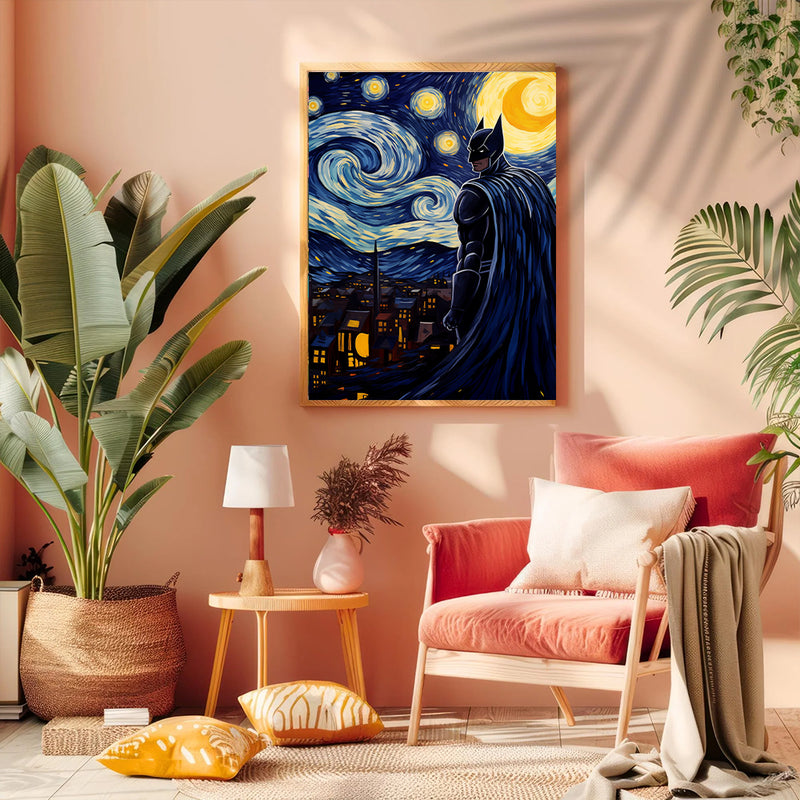 Batman Starry Night - Living Room - Canvas Wall Art - Print - Wall Decor