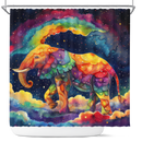 Beautiful Colorful Rainbow Cute Elephant  On A Dark Sky Shower Curtain