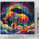 Beautiful Colorful Rainbow Cute Elephant  On A Dark Sky Shower Curtain