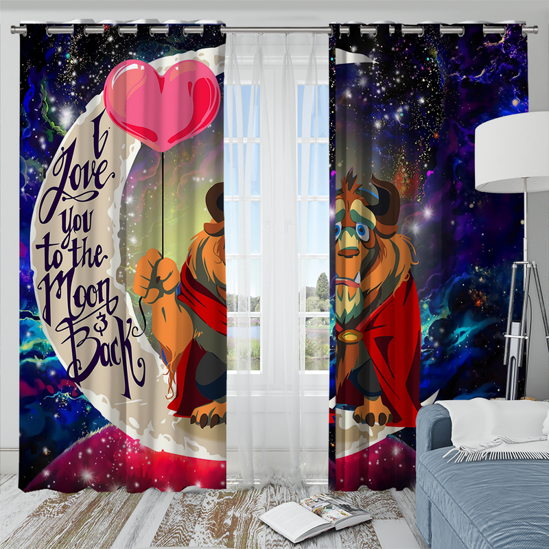 Beauty And The Beast Love You To The Moon Galaxy Window Curtain