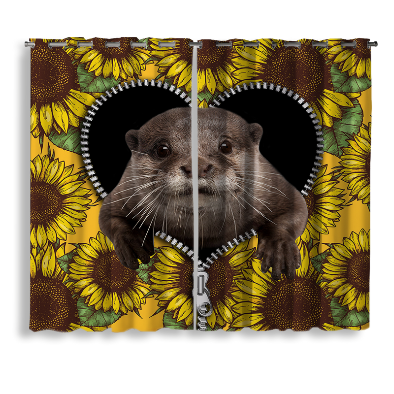 Beaver Sunflower Zipper Window Curtain