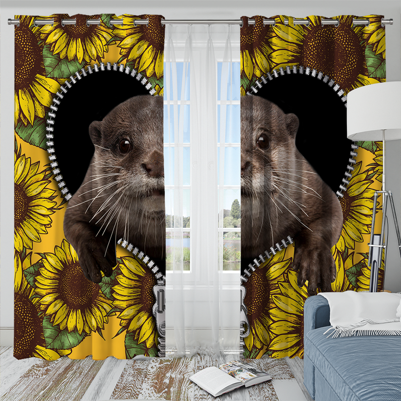 Beaver Sunflower Zipper Window Curtain