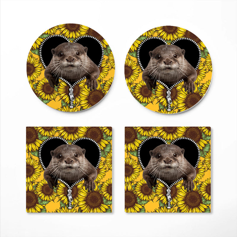 Beaver Sunflower Zipper Ceramic Decor Coaster - Gift Idea