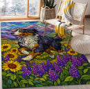 Bernese Mountain Dog Stained Glass Rectangular Area Rug