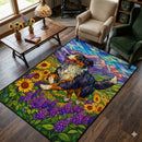 Bernese Mountain Dog Stained Glass Rectangular Area Rug