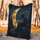 Bigfoot Reading On A Crescent Moon Premium Blanket