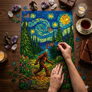 Bigfoot Starry Night Stained Glass Jigsaw Puzzle
