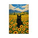 Black Cat In Sunflower Fram Jigsaw Puzzle