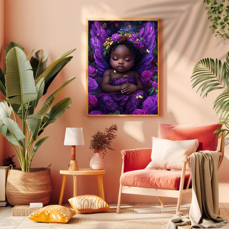 Black Berry Fairy Chubby African Baby Girls Sleeping - Living Room - Canvas Wall Art - Print - Wall Decor