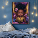 Black Berry Fairy Chubby African Girls With Gold Wings - Living Room - Canvas Wall Art - Print - Wall Decor
