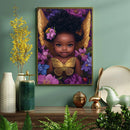 Black Berry Fairy Chubby African Girls With Gold Wings - Living Room - Canvas Wall Art - Print - Wall Decor