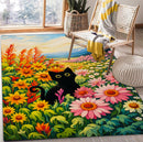 Black Cat In Flower Fram Rectangular Area Rug