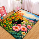 Black Cat In Flower Fram Rectangular Area Rug