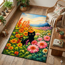 Black Cat In Flower Fram Rectangular Area Rug