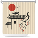 Black Cat In Japan Style Art Shower Curtain