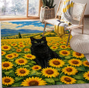 Black Cat In Sunflower Fram Rectangular Area Rug