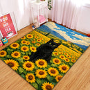 Black Cat In Sunflower Fram Rectangular Area Rug