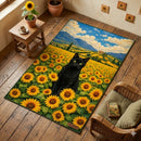 Black Cat In Sunflower Fram Rectangular Area Rug