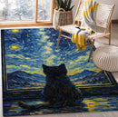 Black Cat Starry Night Rectangular Area Rug