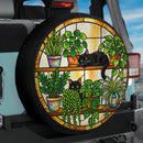 Black Cats Houseplants Stained Glass Car Spare Tire Cover With Camera Hole