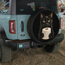 Black Cat With Toilet Paper Car Spare Tire Cover With Camera Hole