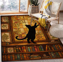 Black Cat On Bookshop Stained Glass Rectangular Area Rug