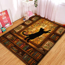 Black Cat On Bookshop Stained Glass Rectangular Area Rug