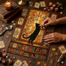 Black Cat Stained Glass Library Jigsaw Puzzle