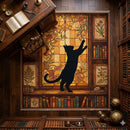 Black Cat On Bookshop Stained Glass Rectangular Area Rug