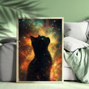 Watercolor Black Cat Galaxy - Living Room - Canvas Wall Art - Print - Wall Decor
