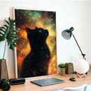 Watercolor Black Cat Galaxy - Living Room - Canvas Wall Art - Print - Wall Decor