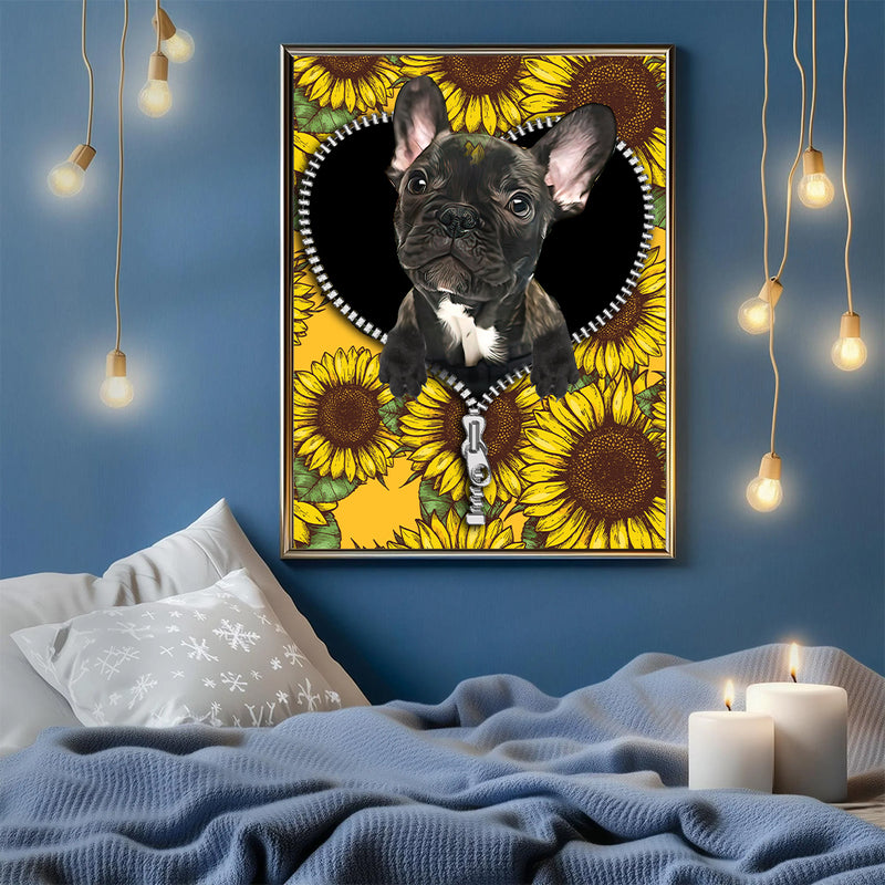 Black French Bulldog Sunflower - Living Room - Canvas Wall Art - Print - Wall Decor