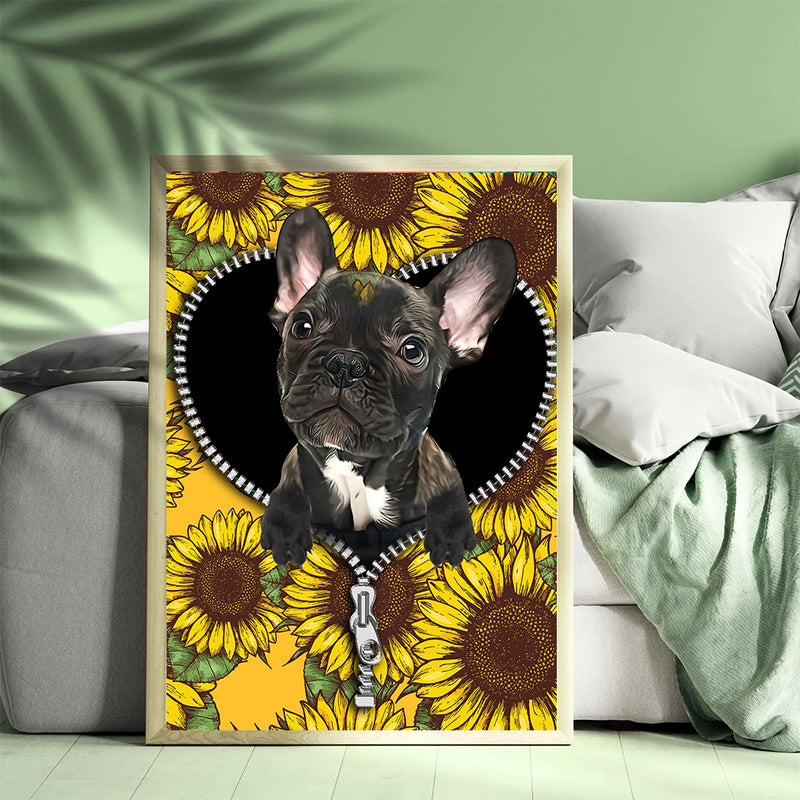 Black French Bulldog Sunflower - Living Room - Canvas Wall Art - Print - Wall Decor