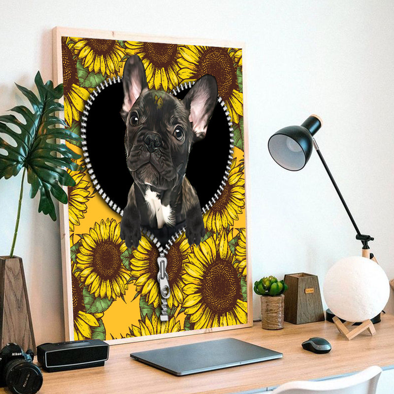 Black French Bulldog Sunflower - Living Room - Canvas Wall Art - Print - Wall Decor